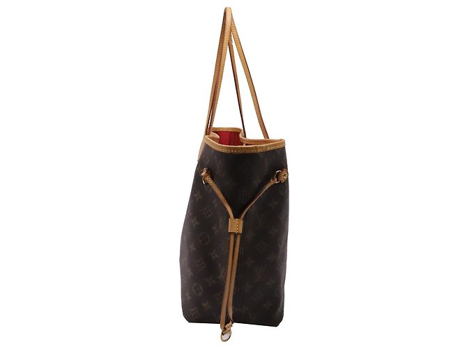 Louis Vuitton Neverfull MM Monogram Tote Bag aus braunem beschichtetem Canvas Rot Bordeaux - Ansicht 3