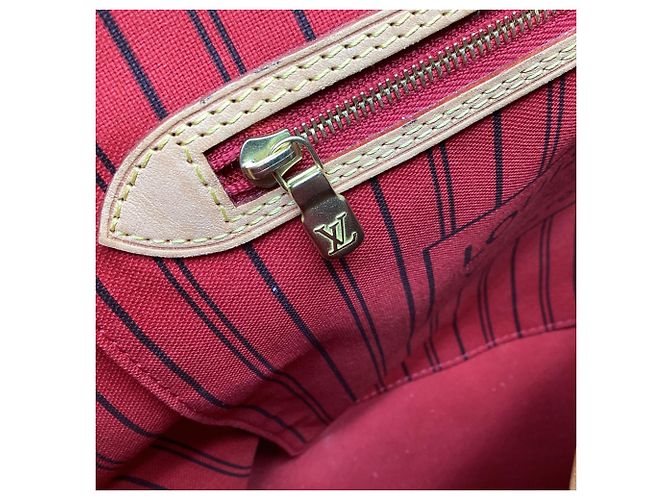Louis Vuitton Neverfull MM Monogram Tote Bag aus braunem beschichtetem Canvas Rot Bordeaux - Ansicht 8