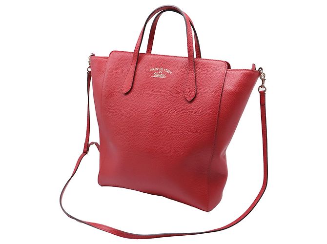 Sac cabas Gucci Medium Swing en cuir rouge - vue 2