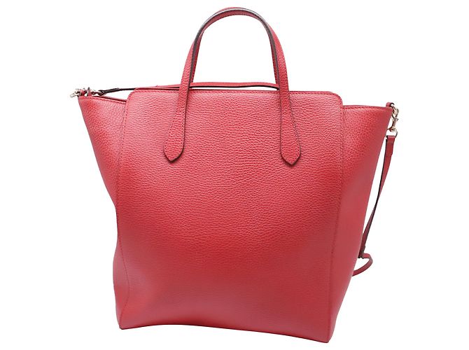 Sac cabas Gucci Medium Swing en cuir rouge - vue 4