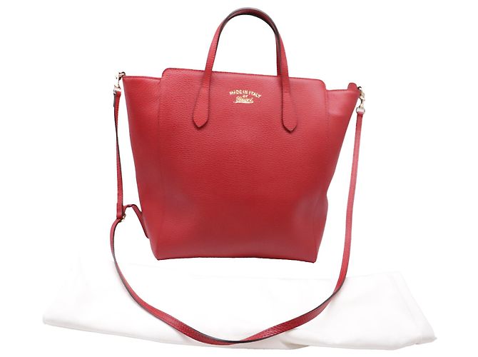 Sac cabas Gucci Medium Swing en cuir rouge - vue 6