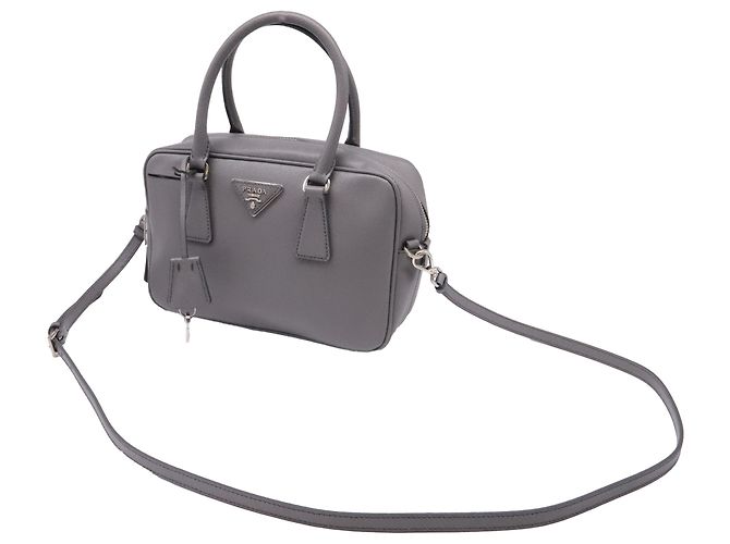 Borsa Prada Small Top handle in pelle Saffiano grigia Grigio - vista 2