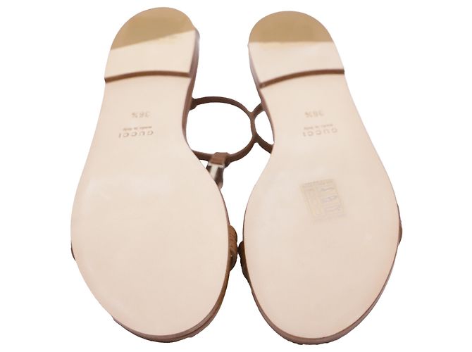 Sandali T-strap Gucci con dettagli in bambù in pelle marrone - vista 6