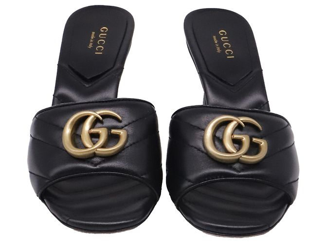 Gucci GG Marmont gesteppte Absatz-Mules aus schwarzem Leder - Ansicht 2
