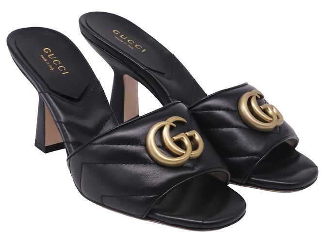 Gucci GG Marmont gesteppte Absatz-Mules aus schwarzem Leder - Ansicht 3