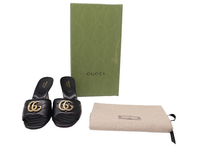Gucci GG Marmont gesteppte Absatz-Mules aus schwarzem Leder - Ansicht 6
