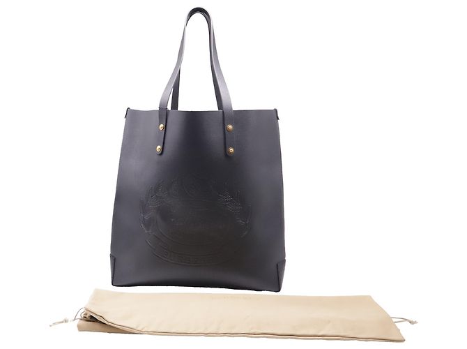 Burberry Tote Bag mit geprägtem Wappen aus schwarzem Leder - Ansicht 5