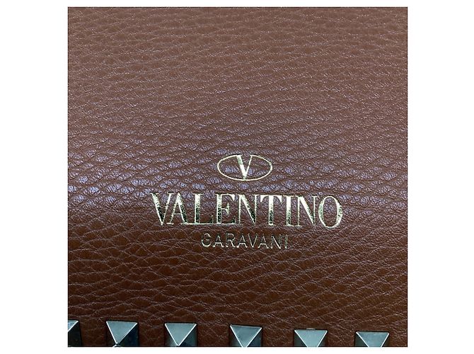 Valentino Garavani Rockstud Tote Bag Medium aus braunem Leder Rot Bordeaux - Ansicht 13