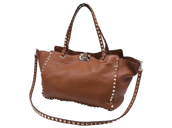Valentino Garavani Rockstud Tote Bag Medium aus braunem Leder Rot Bordeaux - Ansicht 2