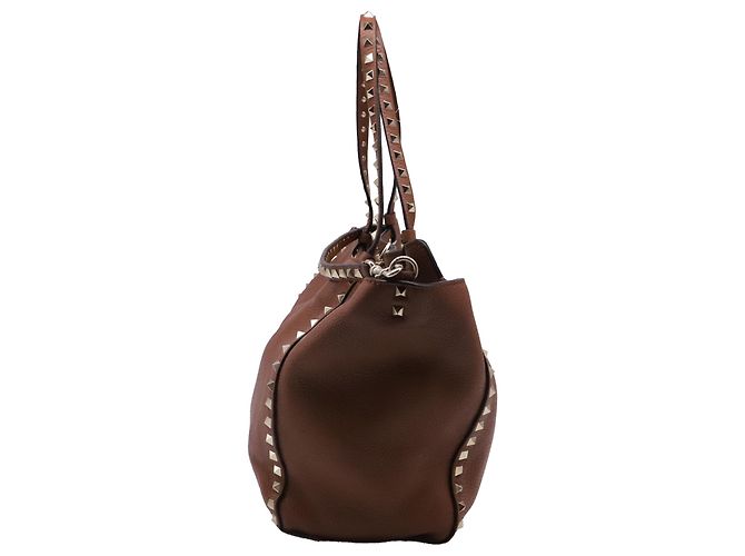 Valentino Garavani Rockstud Tote Bag Medium aus braunem Leder Rot Bordeaux - Ansicht 3