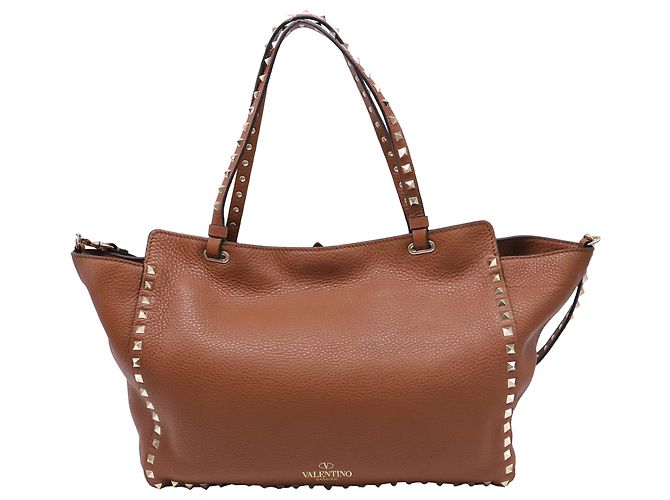 Valentino Garavani Rockstud Tote Bag Medium aus braunem Leder Rot Bordeaux - Ansicht 4