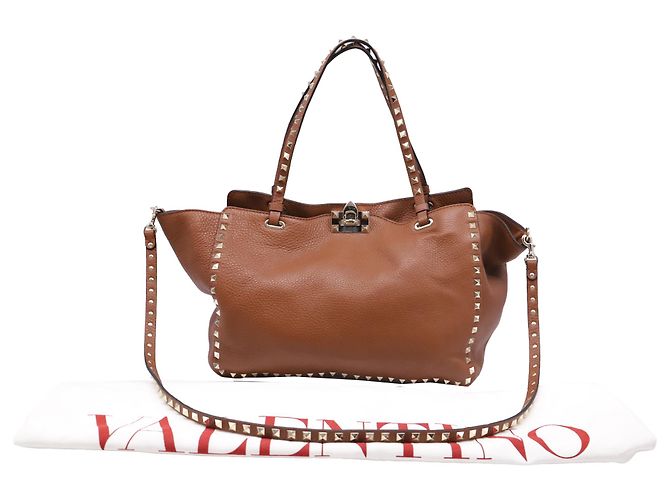 Valentino Garavani Rockstud Tote Bag Medium aus braunem Leder Rot Bordeaux - Ansicht 5