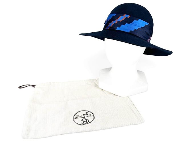 Cappello Hermès in lana e seta blu - vista 2