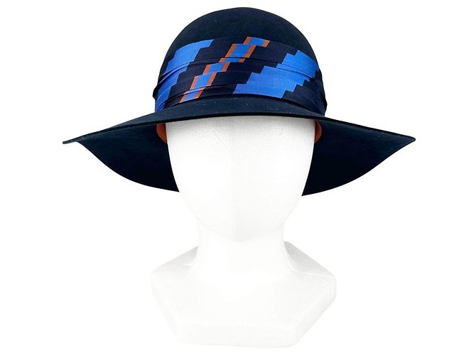Cappello Hermès in lana e seta blu - vista 3