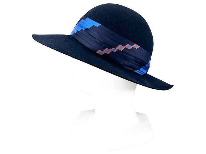 Cappello Hermès in lana e seta blu - vista 4