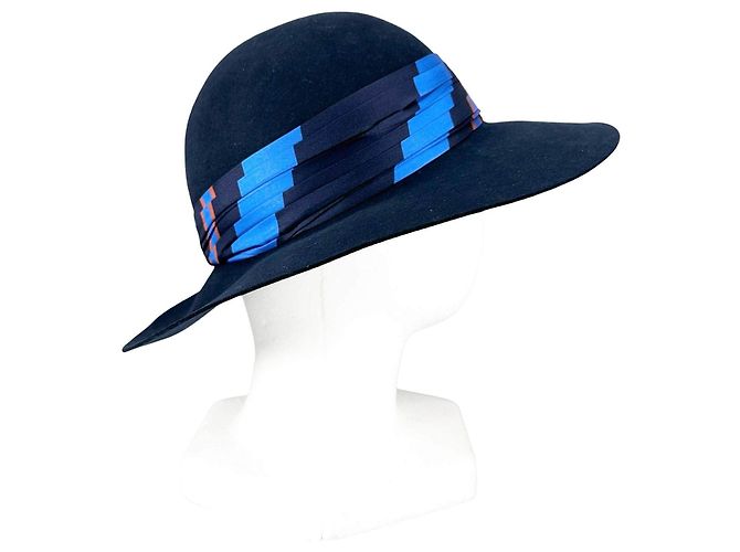 Cappello Hermès in lana e seta blu - vista 6