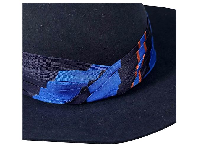 Cappello Hermès in lana e seta blu - vista 8