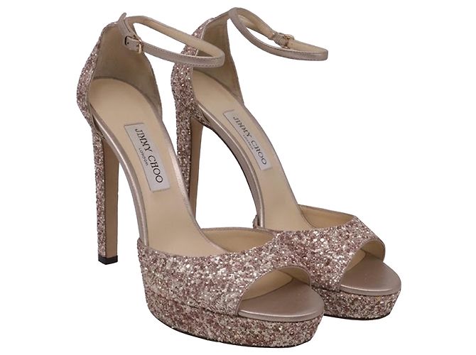 Sandali con plateau Jimmy Choo Max 150 in glitter rosa - vista 3