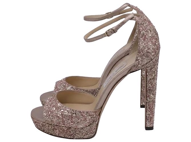 Sandali con plateau Jimmy Choo Max 150 in glitter rosa - vista 4