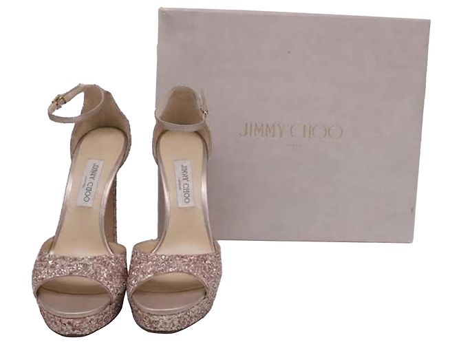 Sandali con plateau Jimmy Choo Max 150 in glitter rosa - vista 6