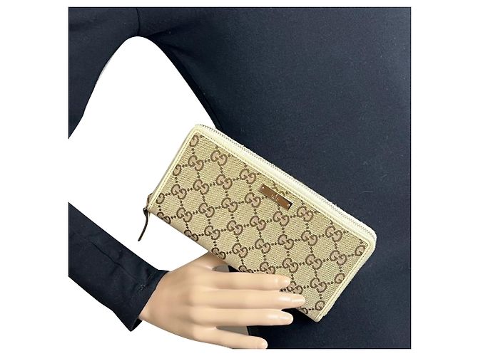 Gucci GG Logo Beige Zip Around Canvas Geldbörse - Ansicht 8
