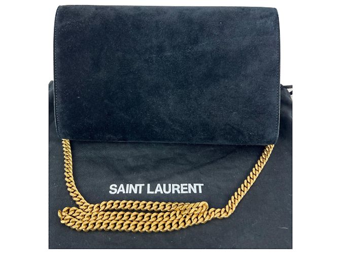 Autre Marque Sac à épaule Saint Laurent Medium Kate en daim noir clouté - vue 2