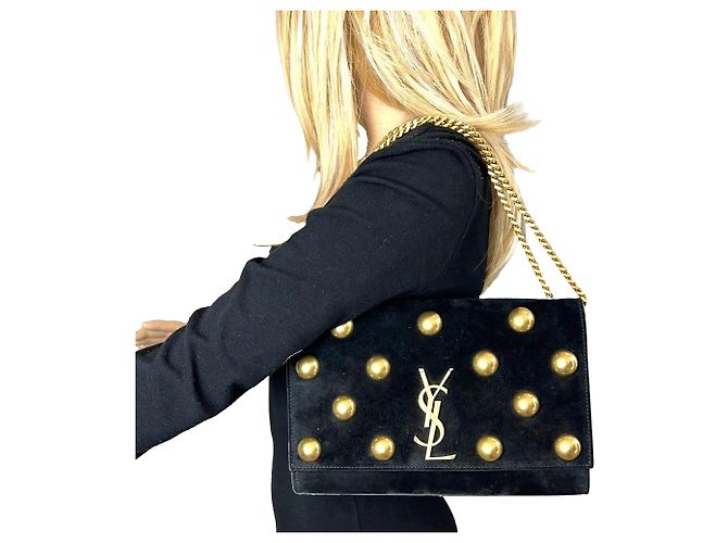 Autre Marque Sac à épaule Saint Laurent Medium Kate en daim noir clouté - vue 4