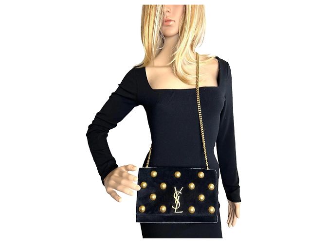 Autre Marque Sac à épaule Saint Laurent Medium Kate en daim noir clouté - vue 5