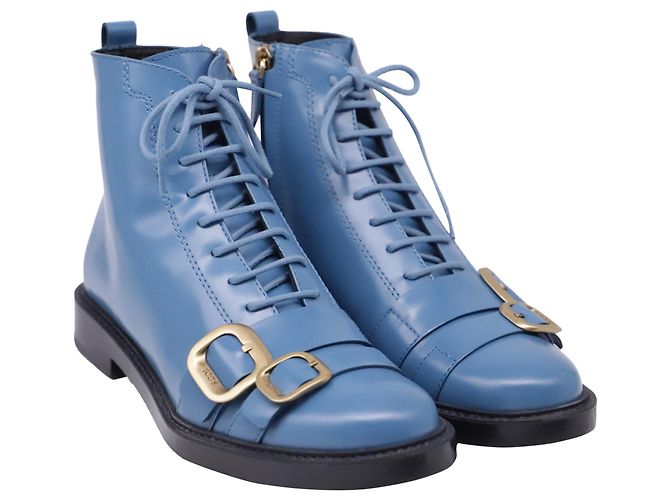 Stivaletti stringati Tod's in pelle blu - vista 3
