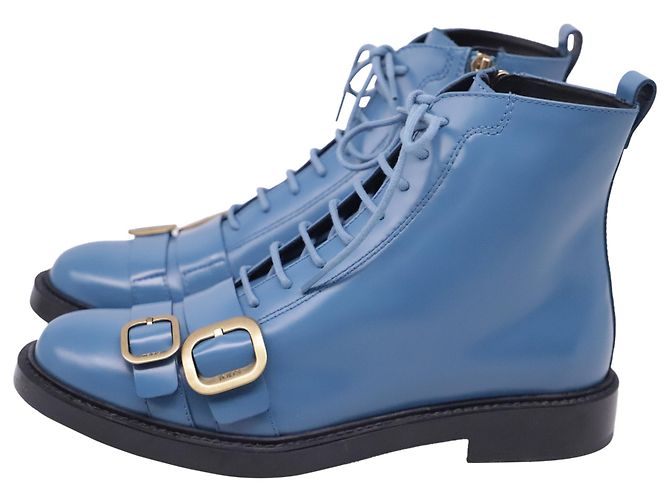 Stivaletti stringati Tod's in pelle blu - vista 4