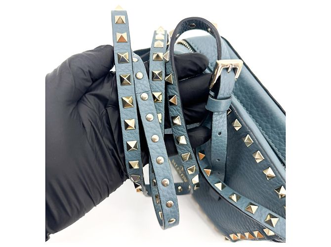 Valentino Garavani Rockstud Camera Leather Blu - vista 7