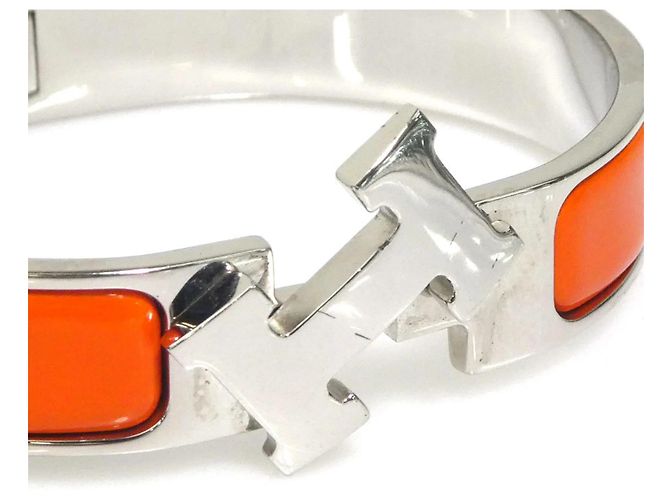 Hermès Bracciale Rigido Hermes HERMES Clic Clack Argento Arancione - vista 6