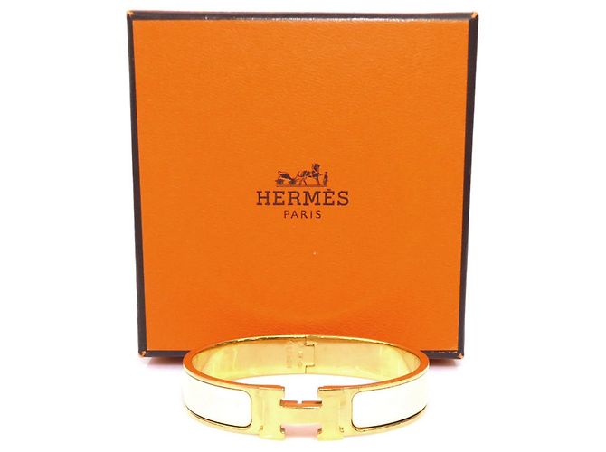 Hermès Bracciale Rigido Hermes Clic Clack H D'oro Bianco sporco - vista 12