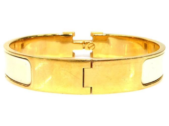 Hermès Bracciale Rigido Hermes Clic Clack H D'oro Bianco sporco - vista 3