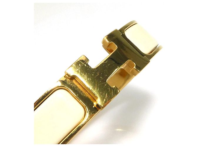 Hermès Bracciale Rigido Hermes Clic Clack H D'oro Bianco sporco - vista 8