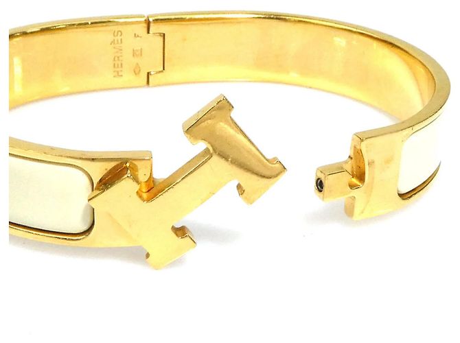 Hermès Bracciale Rigido Hermes Clic Clack H D'oro Bianco sporco - vista 9