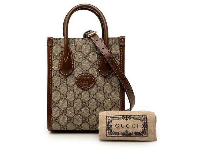 Borsa a tracolla mini Gucci Interlocking G GG Supreme Beige - vista 7