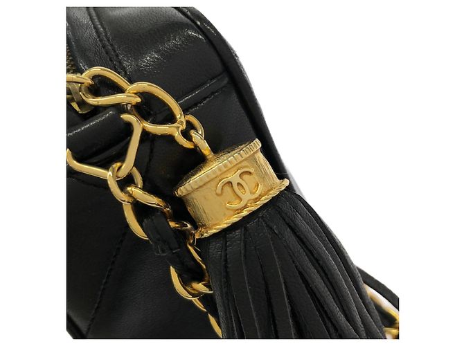 Borsa a tracolla Chanel in pelle d'agnello nera Nero - vista 7