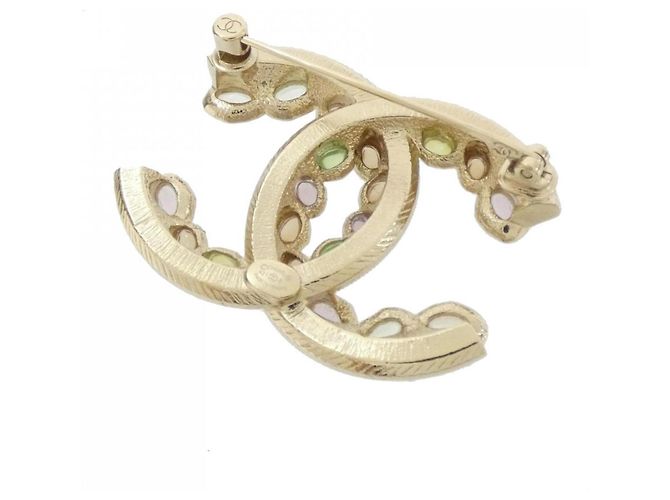 Broche Chanel en marrón, dorado, verde y blanco Castaño - vista 2