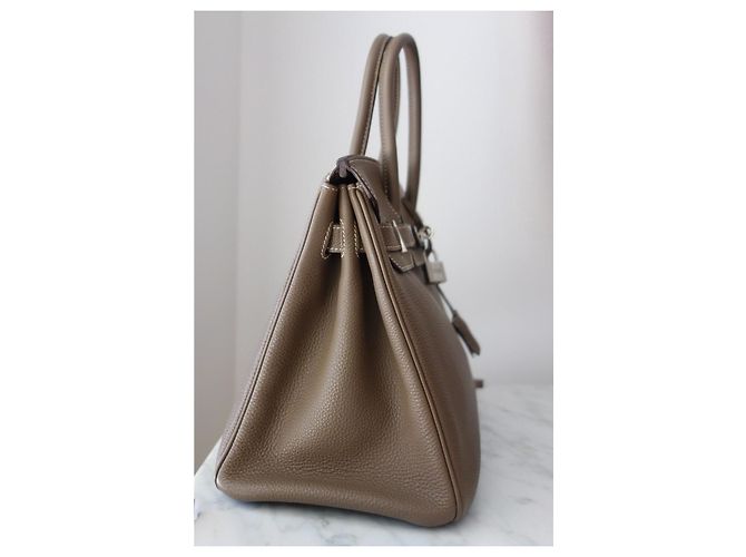 Hermès Birkin 30 in pelle Togo Étoupe Grigio - vista 11