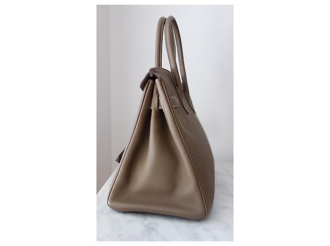 Hermès Birkin 30 in pelle Togo Étoupe Grigio - vista 12