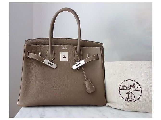 Hermès Birkin 30 in pelle Togo Étoupe Grigio - vista 19