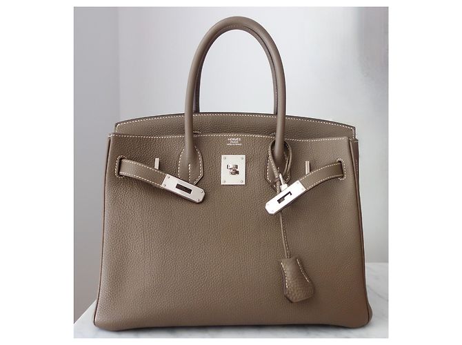 Hermès Birkin 30 in pelle Togo Étoupe Grigio - vista 2