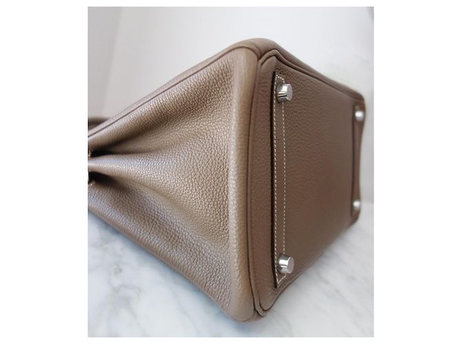 Hermès Birkin 30 in pelle Togo Étoupe Grigio - vista 6
