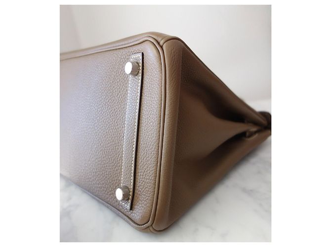 Hermès Birkin 30 in pelle Togo Étoupe Grigio - vista 7