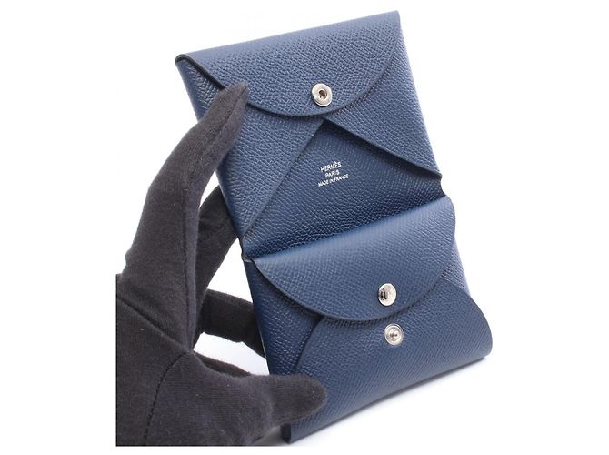 Hermès Hermes Calvi Duo Münzbeutel in Navy Marineblau - Ansicht 3