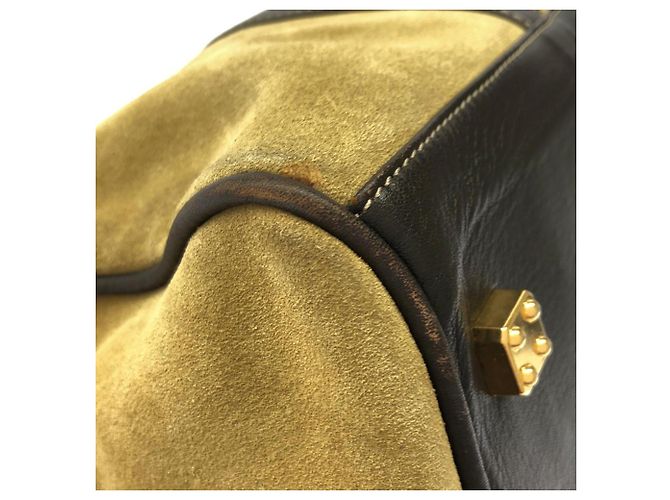 Borsa Boston Loewe in camoscio marrone e oro D'oro - vista 3