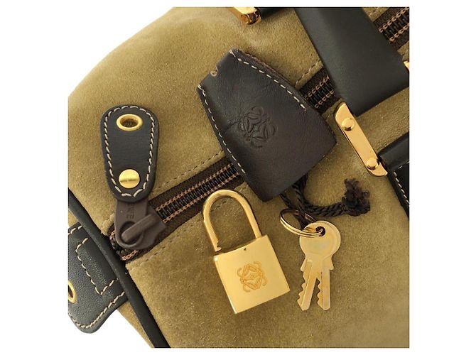 Borsa Boston Loewe in camoscio marrone e oro D'oro - vista 5