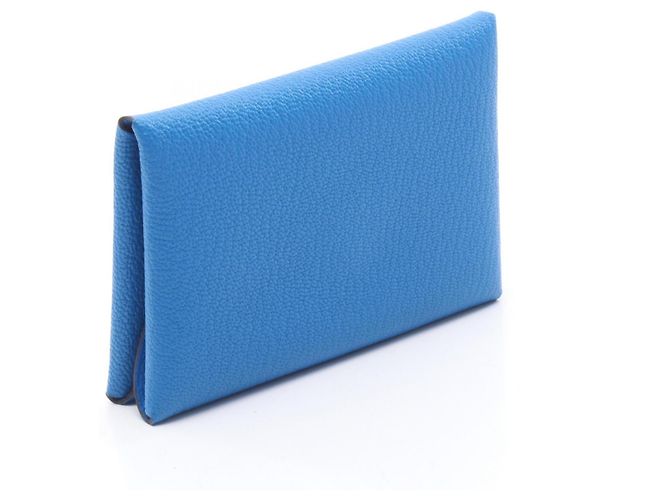 Hermès Hermes Calvi Duo Münzbeutel Blau - Ansicht 2