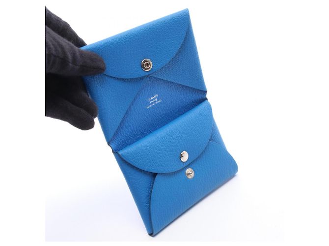 Hermès Hermes Calvi Duo Münzbeutel Blau - Ansicht 3